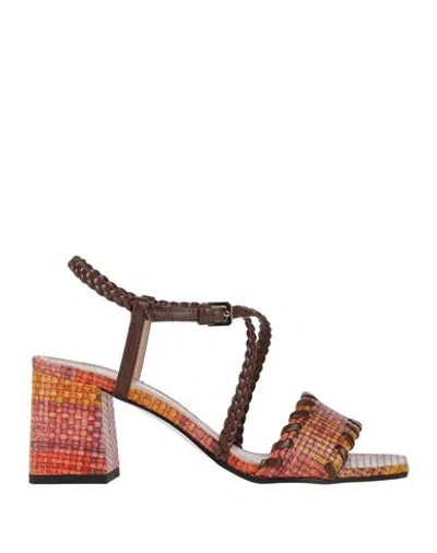 Pollini Woman Sandals Marigold Size 7 Leather, Textile Fibers In Yellow