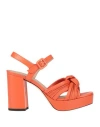 Pollini Woman Sandals Orange Size 7 Leather