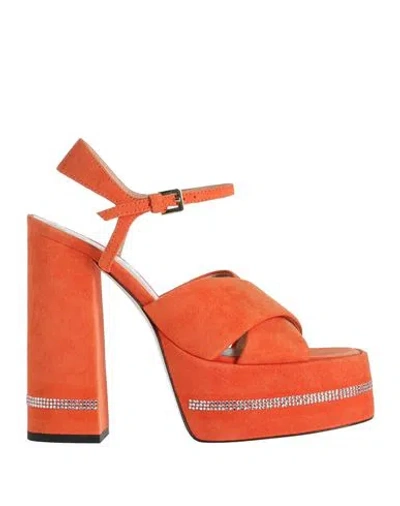 Pollini Woman Sandals Orange Size 8 Leather