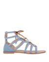 Pollini Woman Sandals Pastel Blue Size 11 Leather In Blue