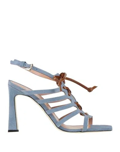 Pollini Woman Sandals Pastel Blue Size 11 Leather