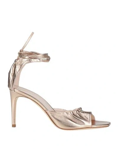 Pollini Woman Sandals Platinum Size 8 Leather