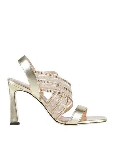 Pollini Woman Sandals Platinum Size 6 Leather, Textile Fibers In Grey