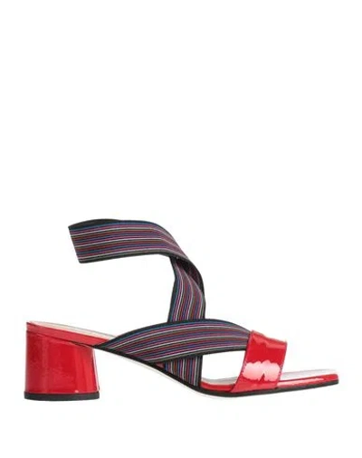 Pollini Woman Sandals Red Size 9 Leather, Textile Fibers In Multi