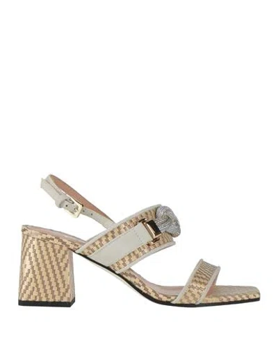 Pollini Woman Sandals Sand Size 6 Leather, Natural Raffia In Beige