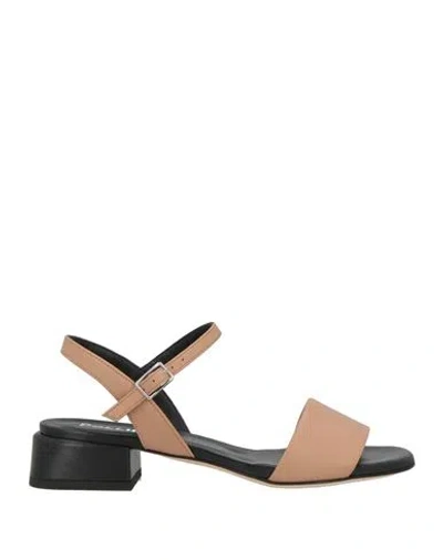 Pollini Woman Sandals Sand Size 7 Leather In Black