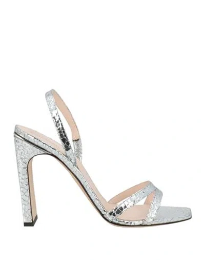 Pollini Woman Sandals Silver Size 10 Leather