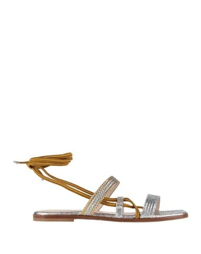 Pollini Woman Sandals Silver Size 7 Leather In Metallic