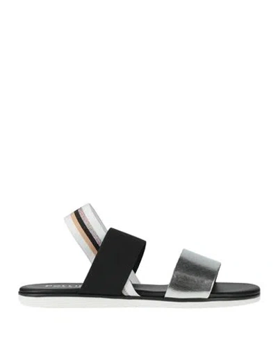 Pollini Woman Sandals Silver Size 6 Textile Fibers