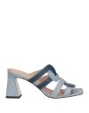 Pollini Woman Sandals Sky Blue Size 8 Leather In Blue