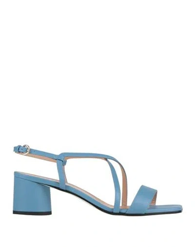 Pollini Woman Sandals Slate Blue Size 10 Calfskin