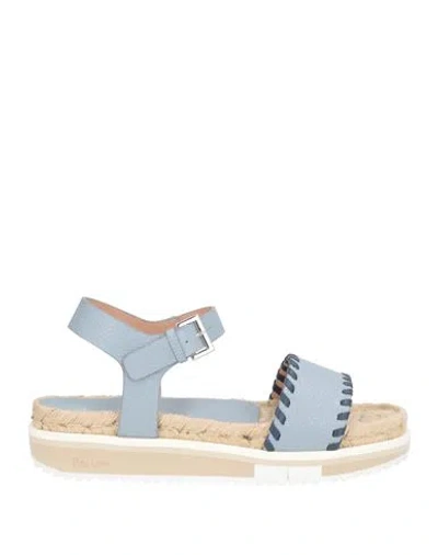 Pollini Woman Sandals Slate Blue Size 6 Leather