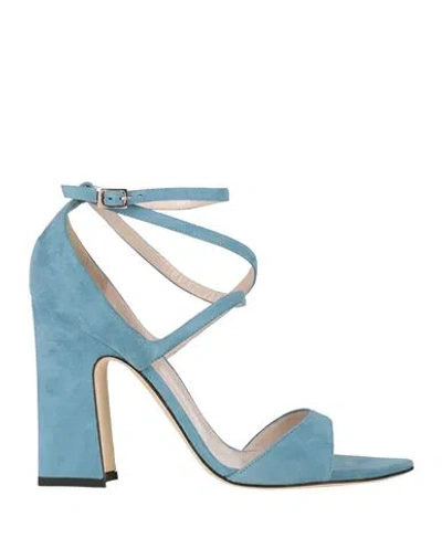 Pollini Woman Sandals Slate Blue Size 8 Leather