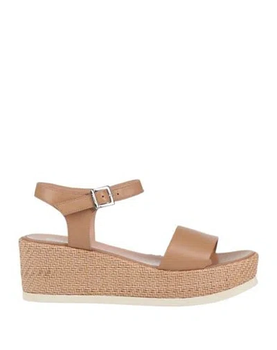 Pollini Woman Sandals Tan Size 10 Leather In Brown