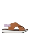 Pollini Woman Sandals Tan Size 7 Leather, Textile Fibers In Brown