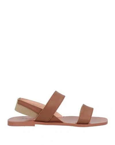 Pollini Woman Sandals Tan Size 5 Calfskin, Textile Fibers In Brown