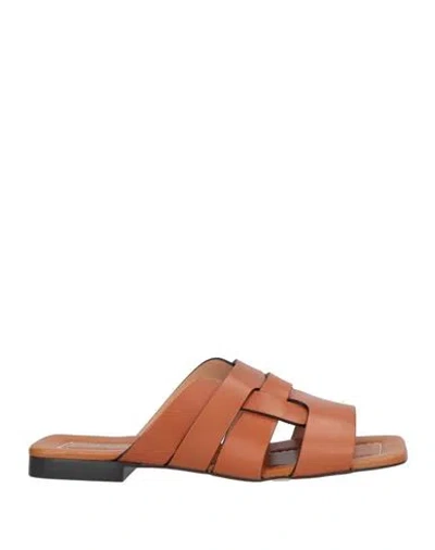 Pollini Woman Sandals Tan Size 7 Cowhide In Brown