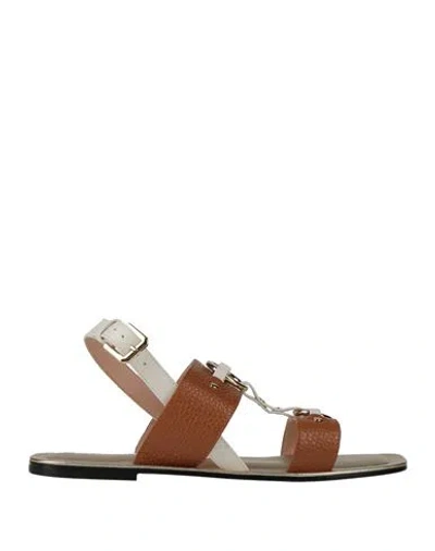 Pollini Woman Sandals Tan Size 11 Calfskin In Brown