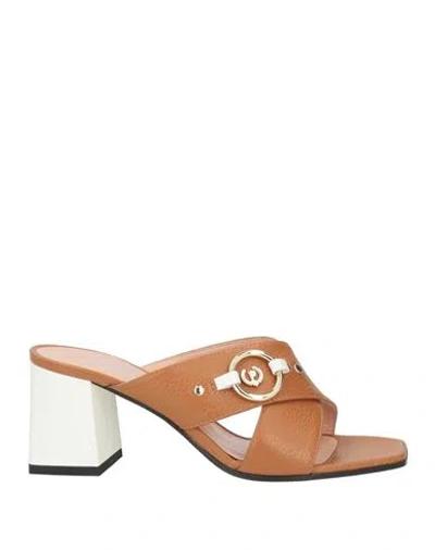Pollini Woman Sandals Tan Size 8 Calfskin In Brown