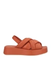 Pollini Woman Sandals Tan Size 8 Leather In Brown