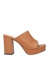 Pollini Woman Sandals Tan Size 11 Leather In Brown