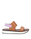Pollini Woman Sandals Tan Size 8 Leather, Textile Fibers In Brown