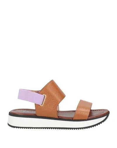 Pollini Woman Sandals Tan Size 8 Leather, Textile Fibers In Brown