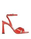 Pollini Woman Sandals Tomato Red Size 8 Leather