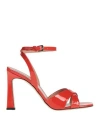 Pollini Woman Sandals Tomato Red Size 8 Leather In Tomato Red