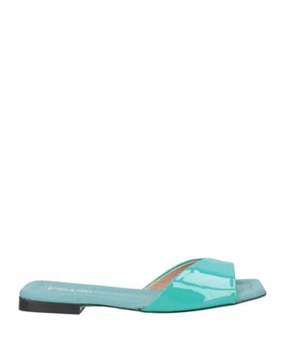 Pollini Woman Sandals Turquoise Size 7 Leather In Blue