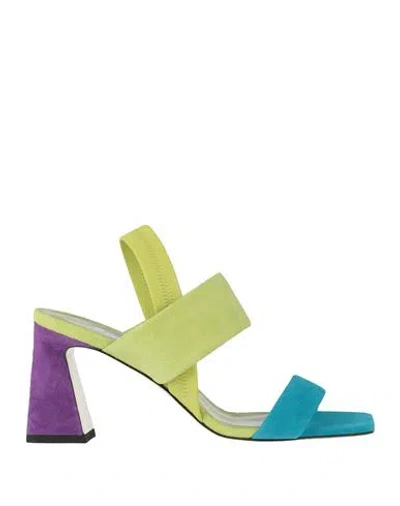 Pollini Woman Sandals Turquoise Size 8 Leather In Blue
