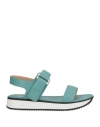Pollini Woman Sandals Turquoise Size 8 Leather In Blue