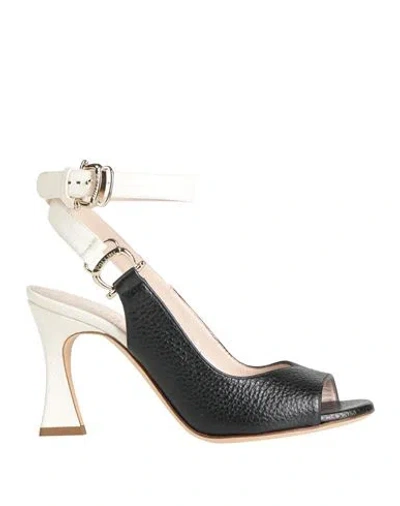 Pollini Woman Sandals White Size 7 Leather In Black