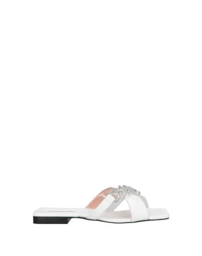 Pollini Woman Sandals White Size 7.5 Leather, Plastic