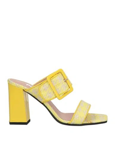 Pollini Woman Sandals Yellow Size 5 Viscose, Polyester, Calfskin, Polyamide In Yellow