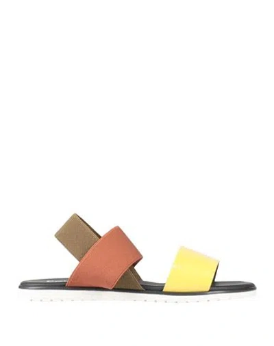 Pollini Woman Sandals Yellow Size 6 Textile Fibers In Multi