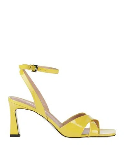 Pollini Woman Sandals Yellow Size 7 Calfskin