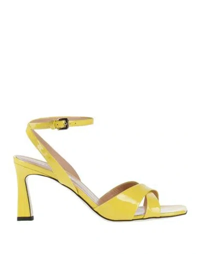 Pollini Woman Sandals Yellow Size 7 Leather