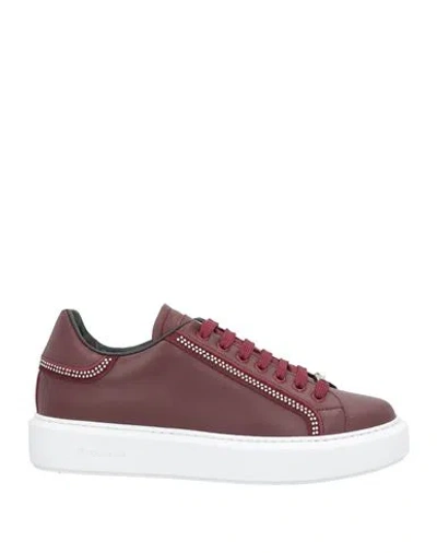 Pollini Woman Sneakers Burgundy Size 8 Leather In Brown