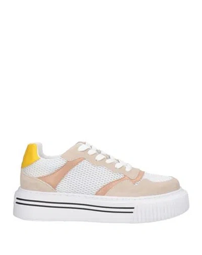 Pollini Woman Sneakers White Size 8 Leather, Textile Fibers