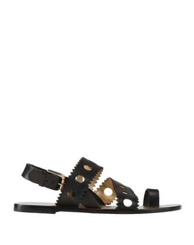 Pollini Woman Toe Strap Sandals Black Size 7 Soft Leather