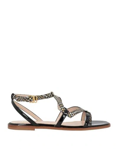 Pollini Woman Thong Sandal Black Size 7 Leather