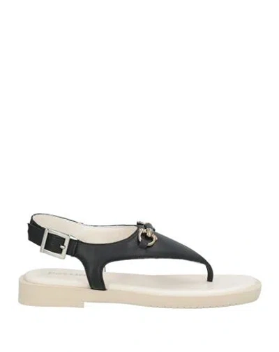 Pollini Woman Thong Sandal Black Size 8 Leather