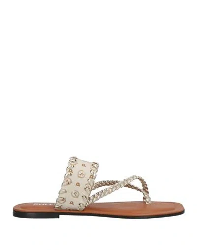 Pollini Woman Thong Sandal Platinum Size 8 Leather In Grey