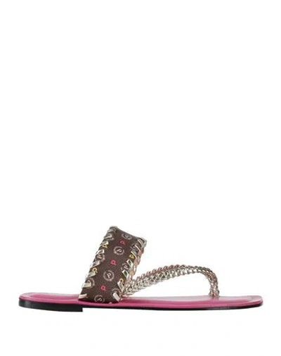 Pollini Woman Thong Sandal Platinum Size 8 Leather In Grey