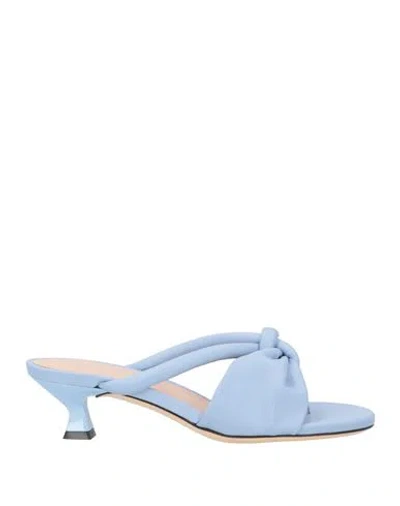 Pollini Woman Thong Sandal Sky Blue Size 8 Leather