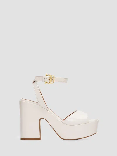 Pollini Women's 110mm Patent Leather Platform Sandals In White