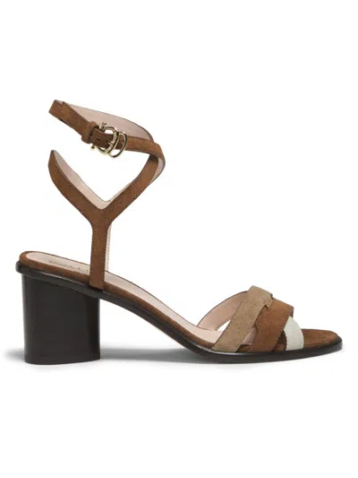 Pollini Women's 70mm Suede Block Heel Wrap Sandals In Brown