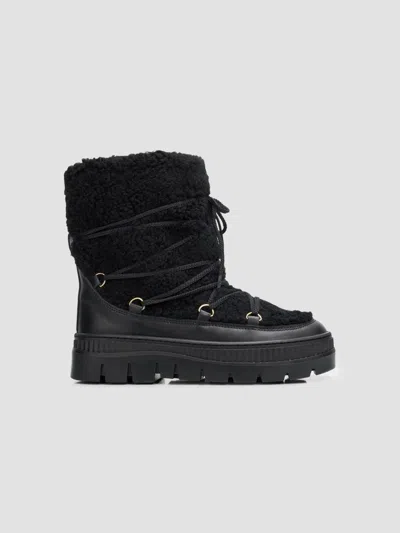 Pollini Women's Faux-shearling Lace-up Boots In Black