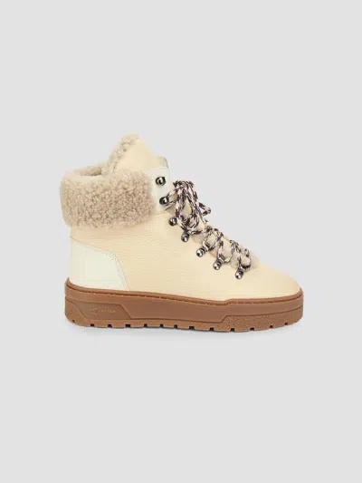 Pollini Women's Lace-up Shearling Ankle Boots In White